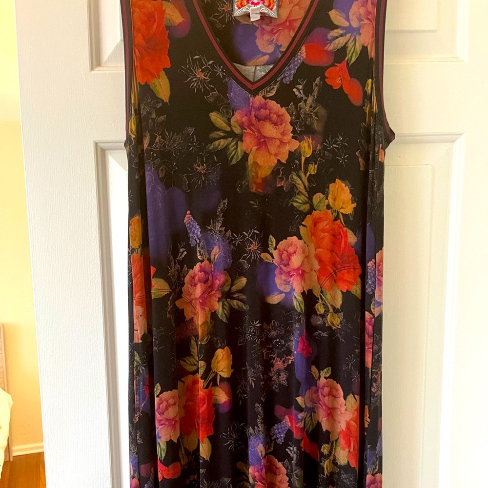 Johnny Was Los Angeles Bamboo Fiber 
midi dress, asymmetrical hem, with pockets